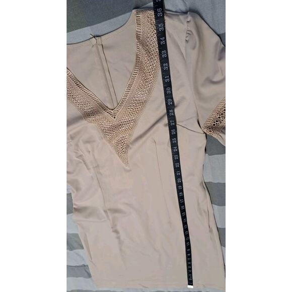 Women Dress Lace V Neck Ruffle Sleeve Casual Short Mini Dress Ligth Khaki Size M - Picture 6 of 14